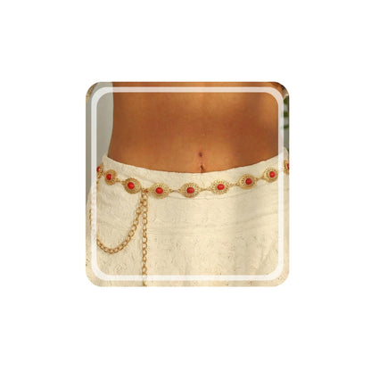 HOTRINHOO Metal Waist Chain Belt for Women Cowgirl Chain Concho Belts for Dresses Jeans Country Concert Outfit