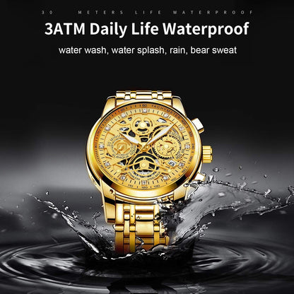 HOTNEKTOM Watches for Men with Stainless Steel, Quartz Analog Watch with Date, Luxury Minimalist Dress Mens Watches, Chronograph Watch, 3ATM Waterproof, Black Wristwatch, Gifts for Men