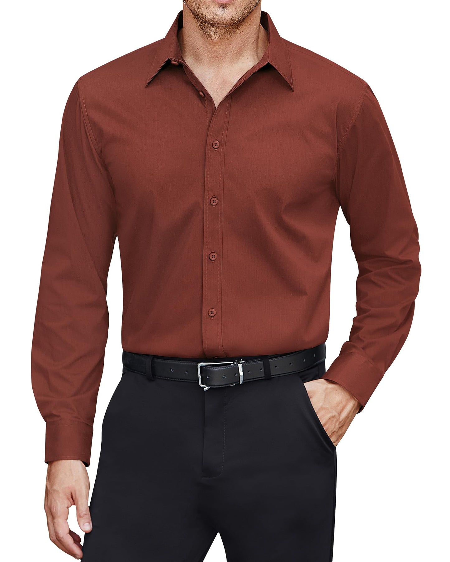 HOTJ.VER Men's Dress Shirts Stretch Stain Shield Long Sleeve Solid Formal Shirt Business Casual Button Down Shirts