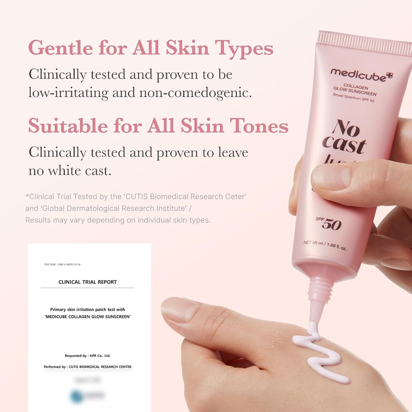 HOTmedicube Sunscreen No Cast Just Glow Collagen | SPF 50 Broad Spectrum Face Sunscreen | Lightweight, Non-Sticky, Hydrating Formula | Peptide, Cica for Soothing & Glow | Korean Skincare