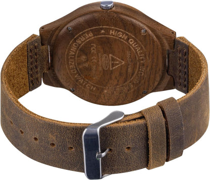 HOTWooden Watches for Men Handmade Leather Strap Analog Quartz | Unique Design, Natural Wood, Mens Wrist Watch, Casual Fashion Style