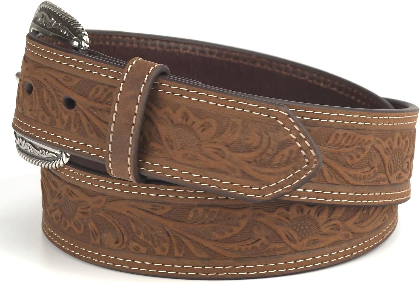 HOTARIAT Men's Leather Floral Embossed Belt