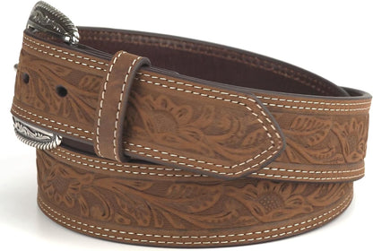 HOTARIAT Men's Leather Floral Embossed Belt