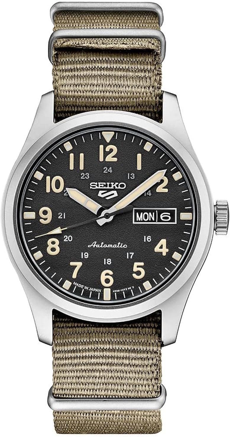 HOTSeiko Men's SRPG35 Watch, Black Dial, 41-Hour Power Reserve, Stainless Steel Case, Nylon Strap, Water-Resistant