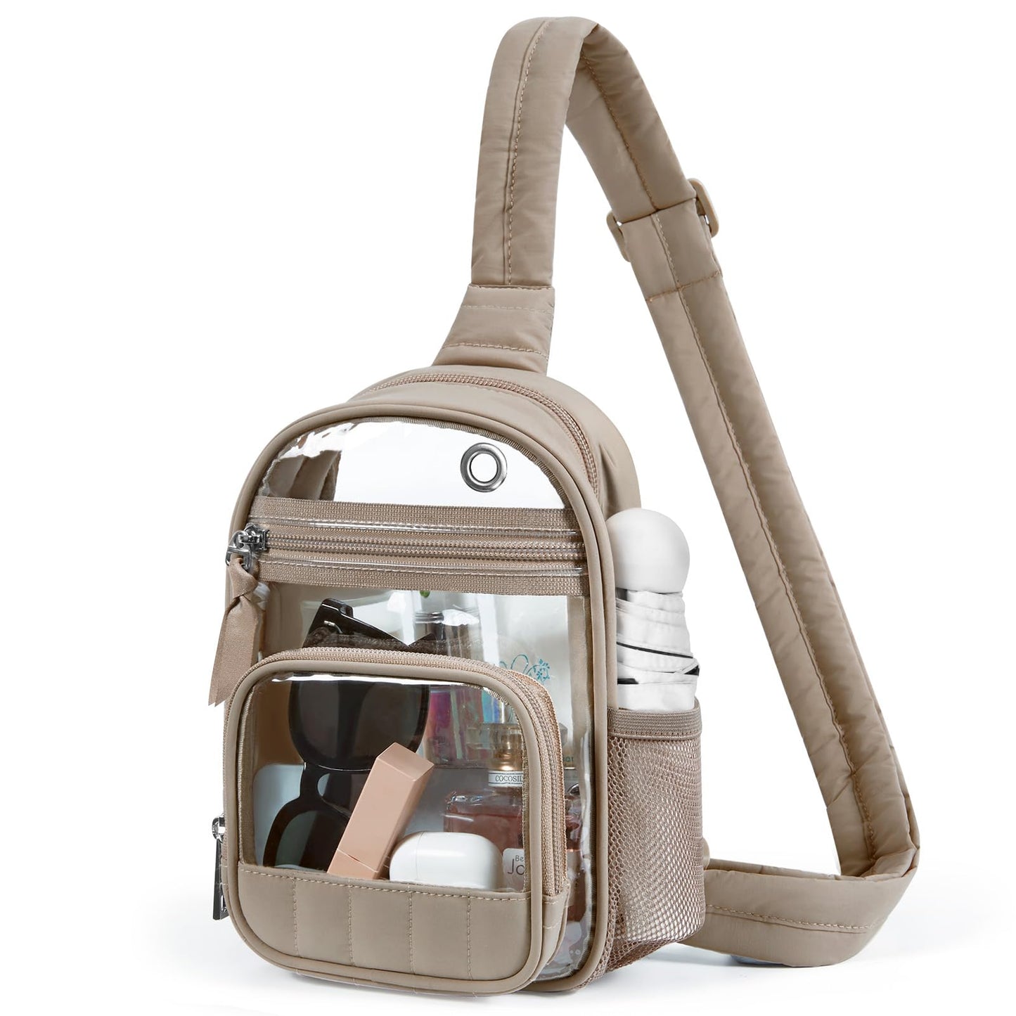 HOTMissnine Clear Bag for Stadium Events Clear Sling Bag Fanny Pack Crossbody Purse for Sport Concert with Side Mesh Pocket