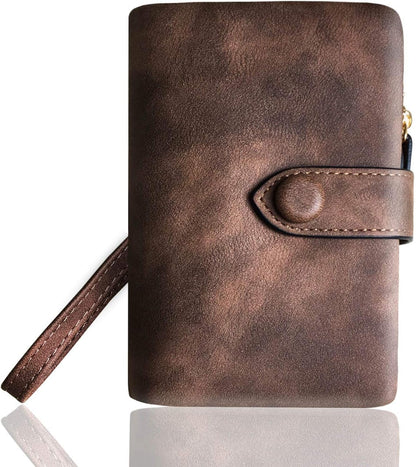 HOTAOXONEL Women's Small Bifold Leather wallet Rfid blocking Ladies Wristlet with Card holder id window Coin Purse