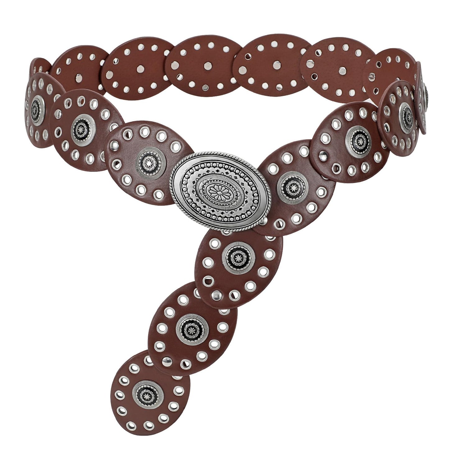 HOTLEACOOLKEY Hollow Western Disc Belt for Dress Boho Concho Belt Vintage Country Waist Belts for Women