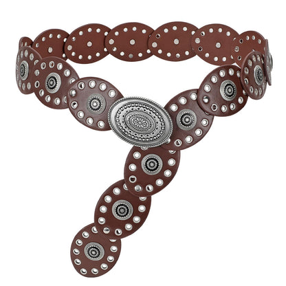 HOTLEACOOLKEY Hollow Western Disc Belt for Dress Boho Concho Belt Vintage Country Waist Belts for Women