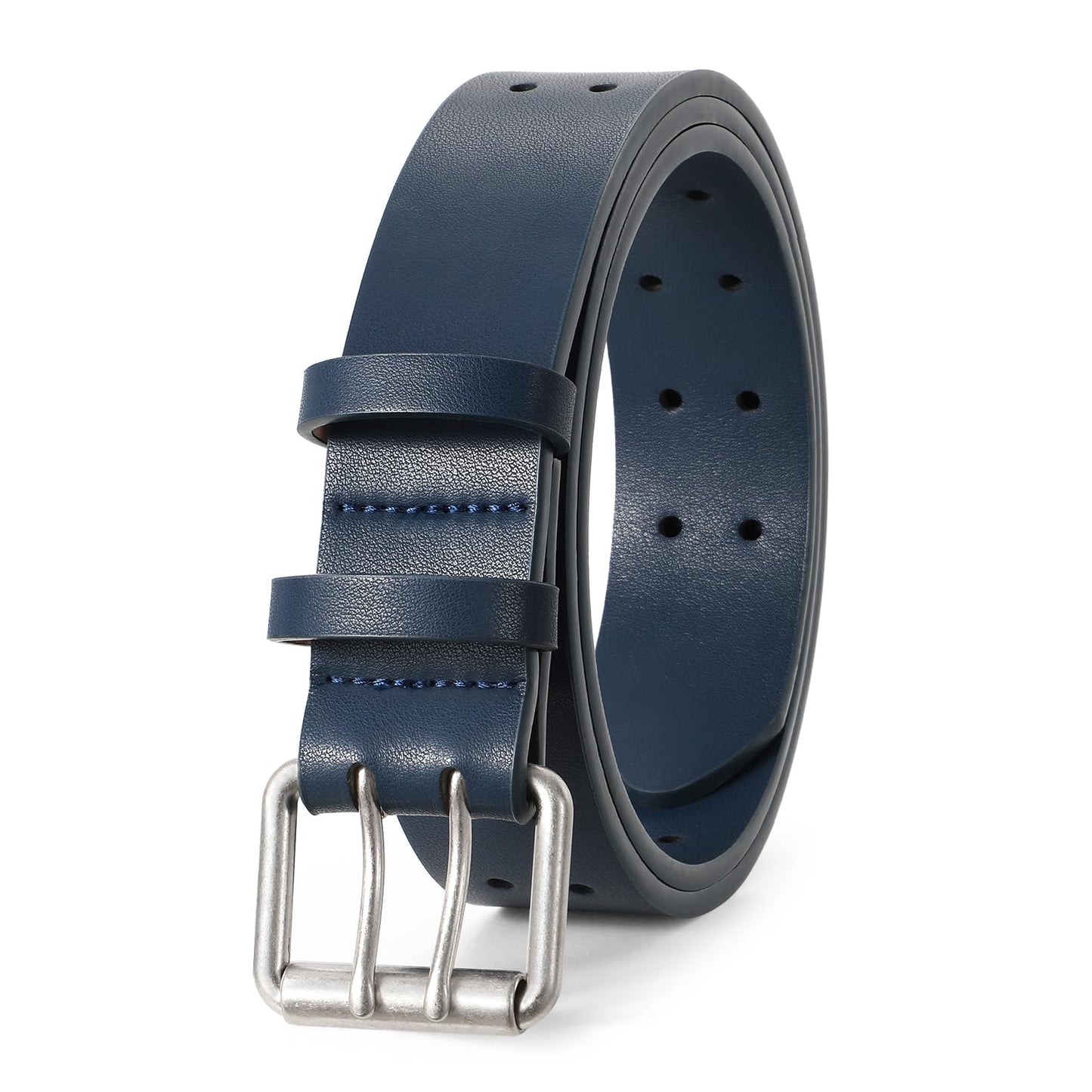 HOTJASGOOD Men Double Prong PU Leather Belt Casual Work Heavy Duty Belt Double Grommet Holes Belt for Jeans