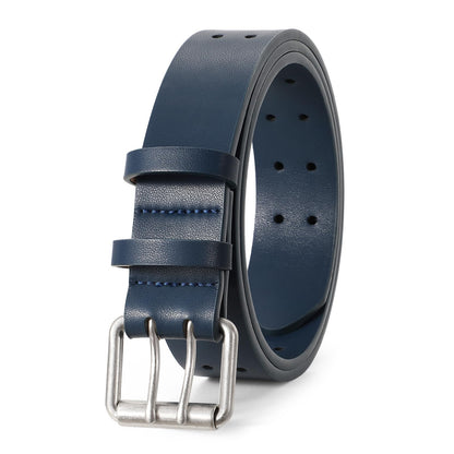 HOTJASGOOD Men Double Prong PU Leather Belt Casual Work Heavy Duty Belt Double Grommet Holes Belt for Jeans