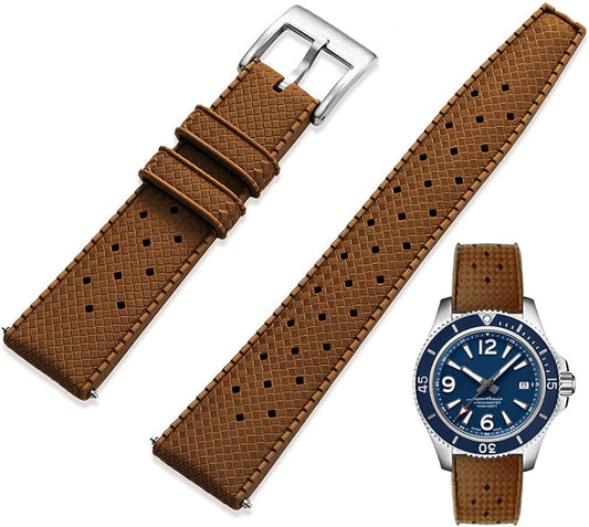 HOTFKM Rubber Watch Strap Quick Release Tropical Style Fluororubber 18mm 19mm 20mm 21mm 22mm Soft Breathable Durable FKM Rubber Watch Band Universal Replacement Band Strap for Men Women