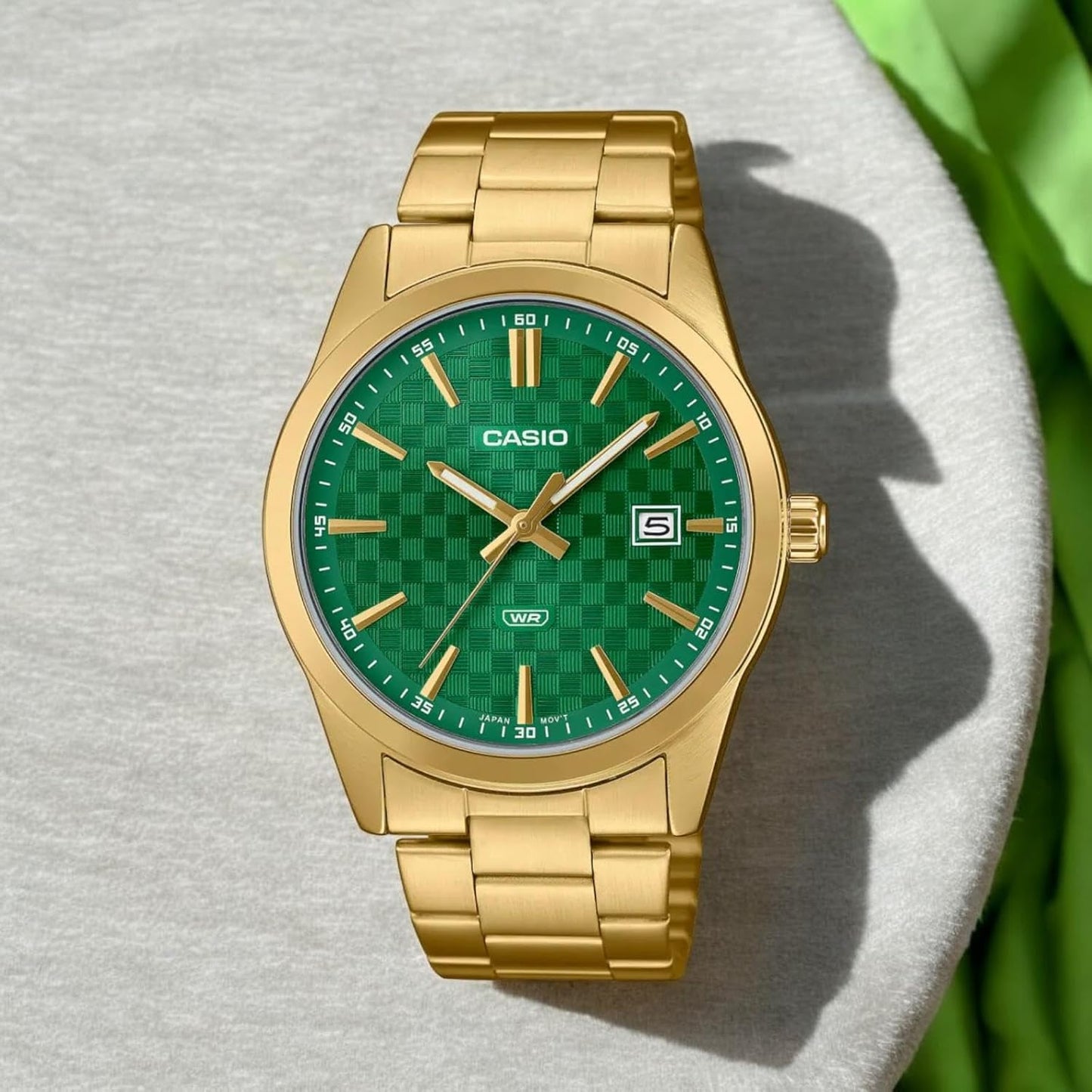 HOTCasio MTP-VD03G-3A Men's Standard Gold Tone Stanless Steel Green Dial 3-Hand Analog Watch