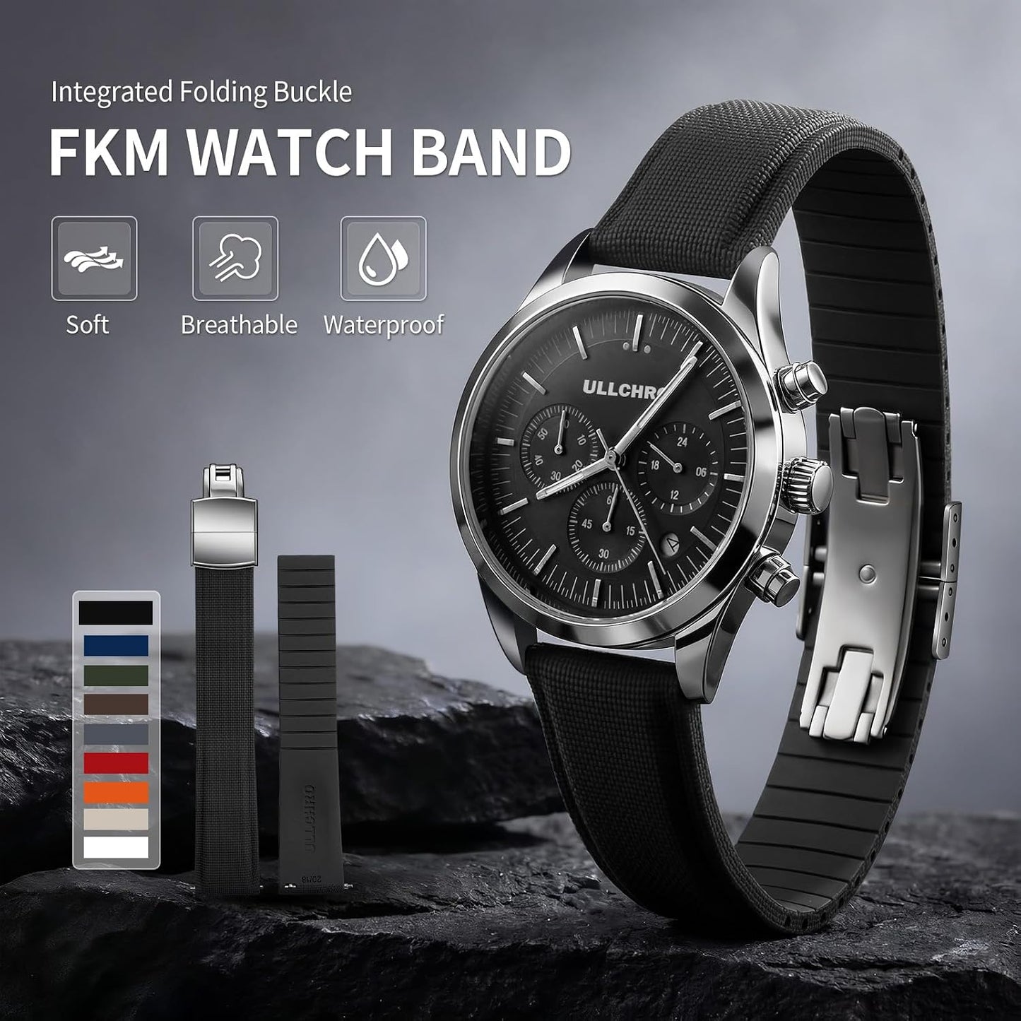 HOTFKM Rubber Watch Strap 20mm, Quick Release Watch Band 22mm for Men Women, Waterproof Soft Premium Fluororubber Cut to Size 18mm 19mm 21mm 23mm 24mm Deployment Clasp