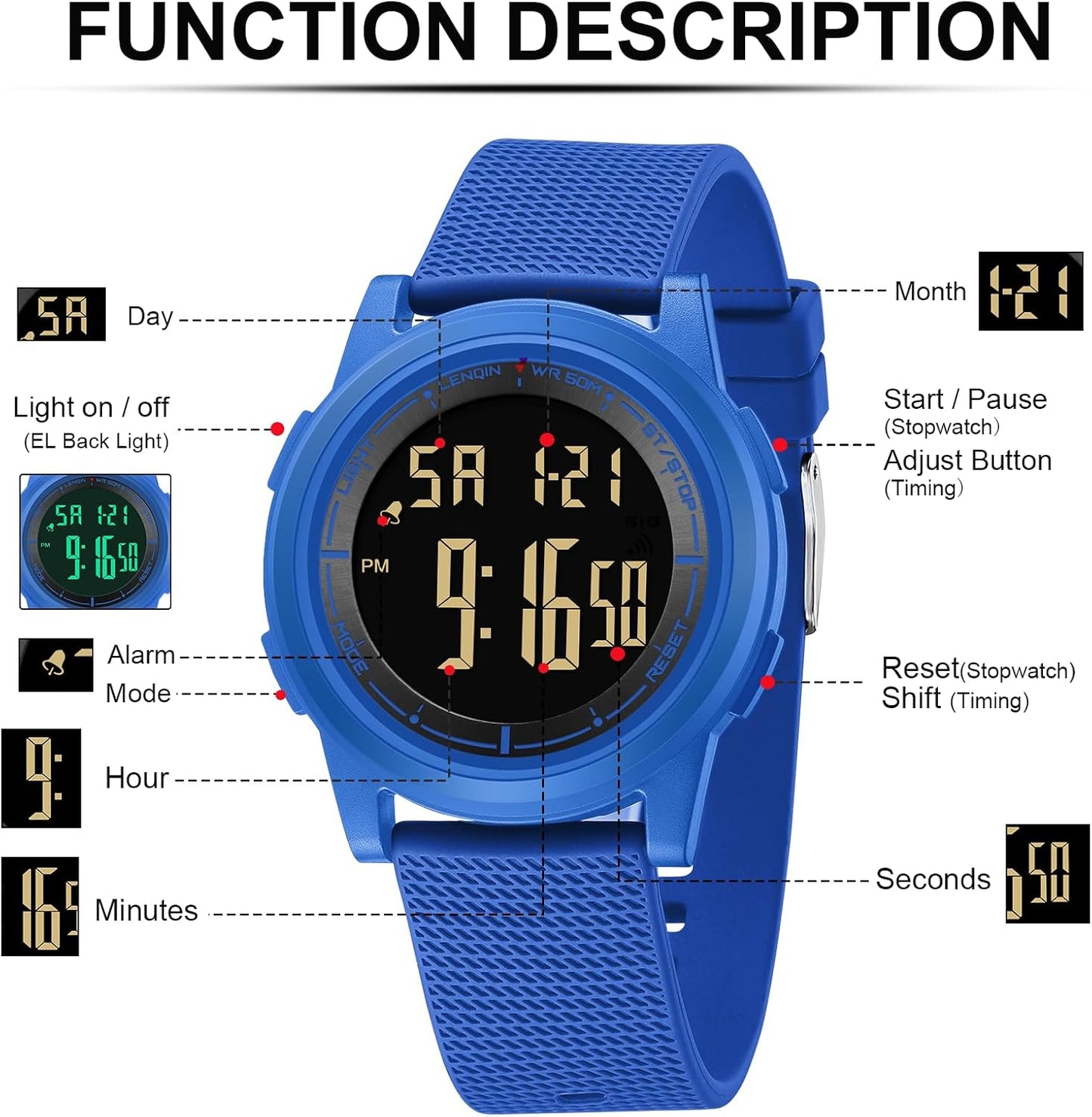 HOTHANPOSH Mens Digital Watch Ultra Thin Minimalist Sports Waterproof Outdoor LED Screen Large Face Wrist Watches for Men with Back Light Alarm Date Stopwatch