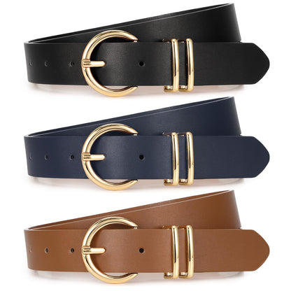 HOTXZQTIVE 3 Pack Women Belts For Jeans Dresses Pants Ladies Leather Waist Belt with Gold Buckle