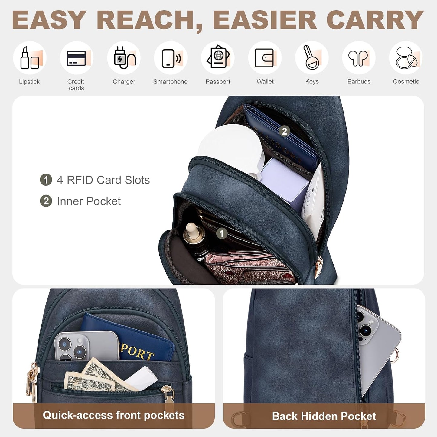 HOTSYTRAH Anti Theft Crossbody Bags for Women, RFID Sling Bag Travel Purse, RFID Cross Body Purses Chest Bag for Travel