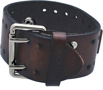 HOTBN-BB Unisex 20mm Lug Width 39mm Wide Dark Brown Wide Leather Cuff Wrist Watch Band