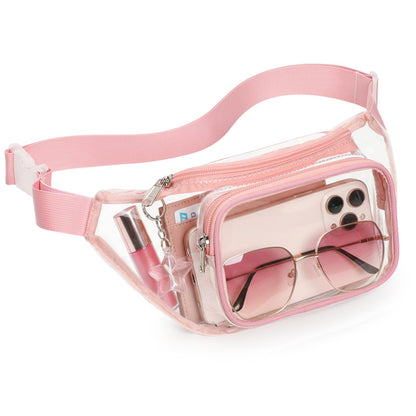 HOTVeckle Clear Fanny Pack Stadium Approved - Waist Belt Bag for Women, Black | Hands-Free Adjustable Strap, 2 Pockets Fit 7.5 in Phone, Water-Resistant for Sports Game Day Concerts Festival