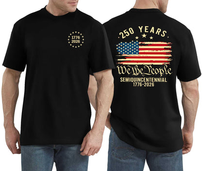 HOT250 Years American Flag Shirts for Men: 4th of July T Shirt 1776-2026 USA Patriotic Tee Tops