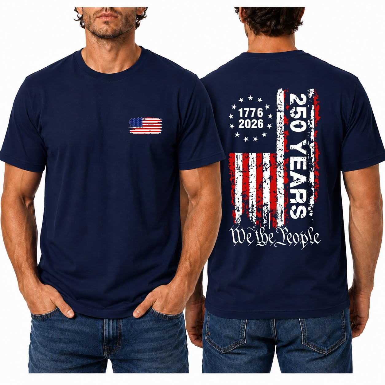 HOTMen's America 250 Shirt Patriotic USA Flag Graphic T Shirt We The People 1776 2026 Vintage Fourth of July Tee