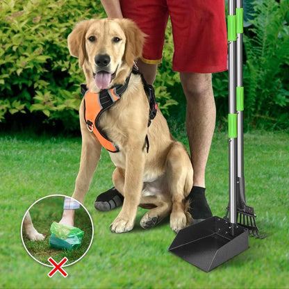 HOTTOOGE Pooper Scooper, Dog Pooper Scooper Long Handle Stainless Metal Tray and Rake for Medium Small Dogs Heavy Duty Pet Supplies to Use for Grass, Dirt or Gravel