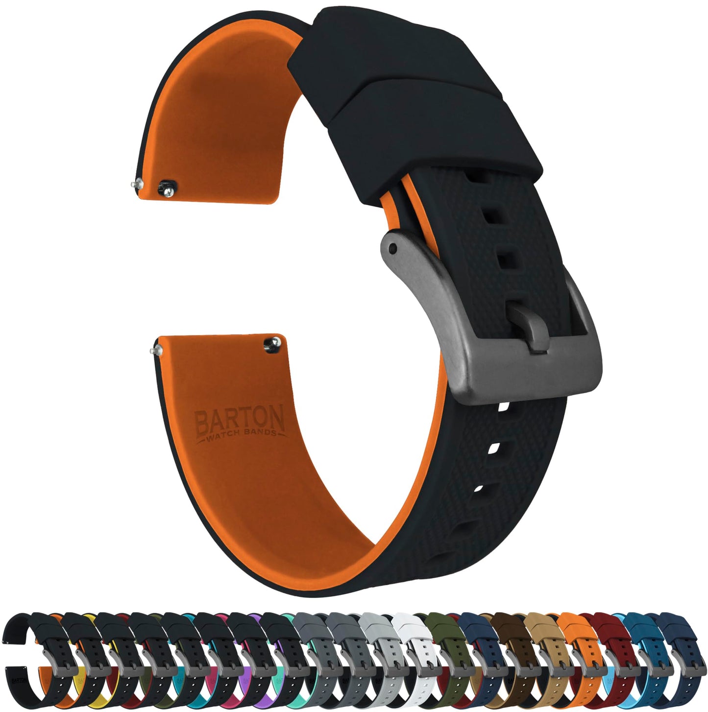 HOTBARTON Elite Silicone Watch Bands - Quick Release - Choose Strap Color & Buckle Color (Stainless Steel, Black PVD or Gunmetal Grey) - 18mm, 20mm, 22mm & 24mm Watch Straps