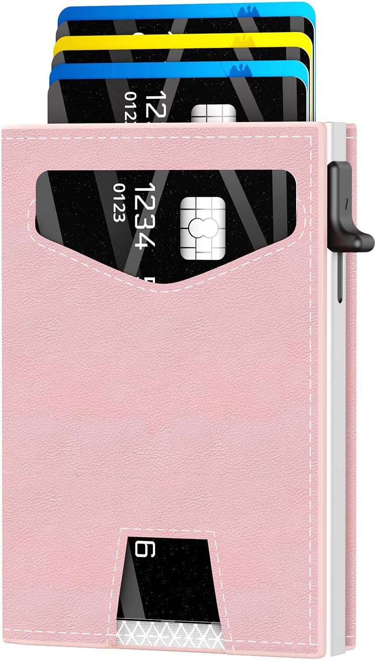 HOTRFID Wallet Women: Stylish Security Metal Wallet for 10-12 Cards & 2 ID Windows - Smart Pop-Up Credit Card Holder & Cash Slot in Compact Trifold Design,Gift for Her(Pink)