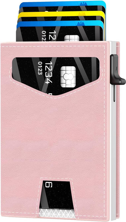 HOTRFID Wallet Women: Stylish Security Metal Wallet for 10-12 Cards & 2 ID Windows - Smart Pop-Up Credit Card Holder & Cash Slot in Compact Trifold Design,Gift for Her(Pink)