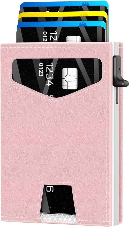 HOTRFID Wallet Women: Stylish Security Metal Wallet for 10-12 Cards & 2 ID Windows - Smart Pop-Up Credit Card Holder & Cash Slot in Compact Trifold Design,Gift for Her(Pink)