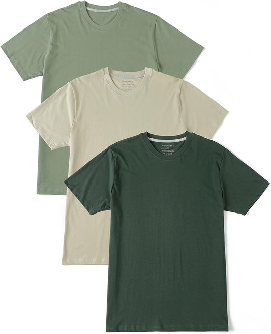 HOTComfneat Men's 3-Pack Lightweight T-Shirts Cotton Crew Neck Regular Fit Solid Tee