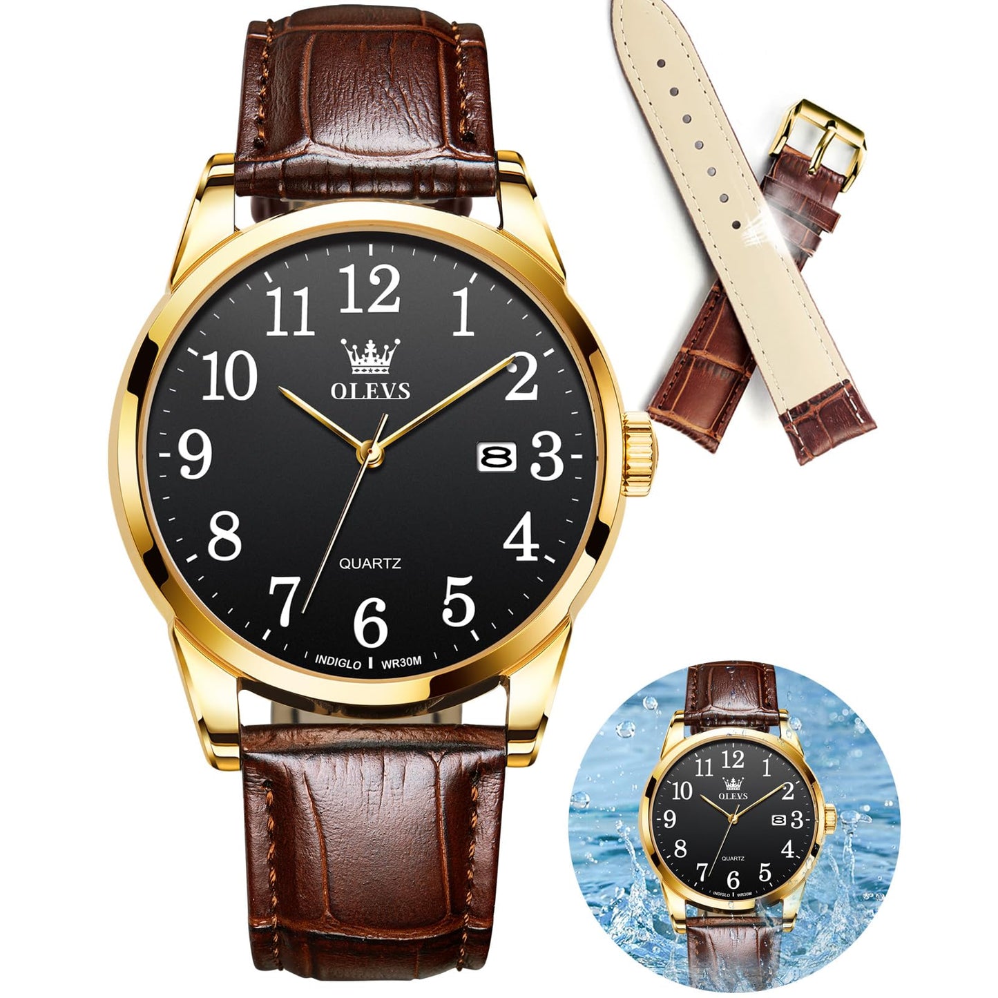 HOTOLEVS Watch Men Mens Watches Watches for Men Leather Band Classic Brown Leather Watch Men, Analog Watch Men, Black Mens Leather Watch, Dress Waterproof Large Face Mens Watch,Relojes para Hombres Watch