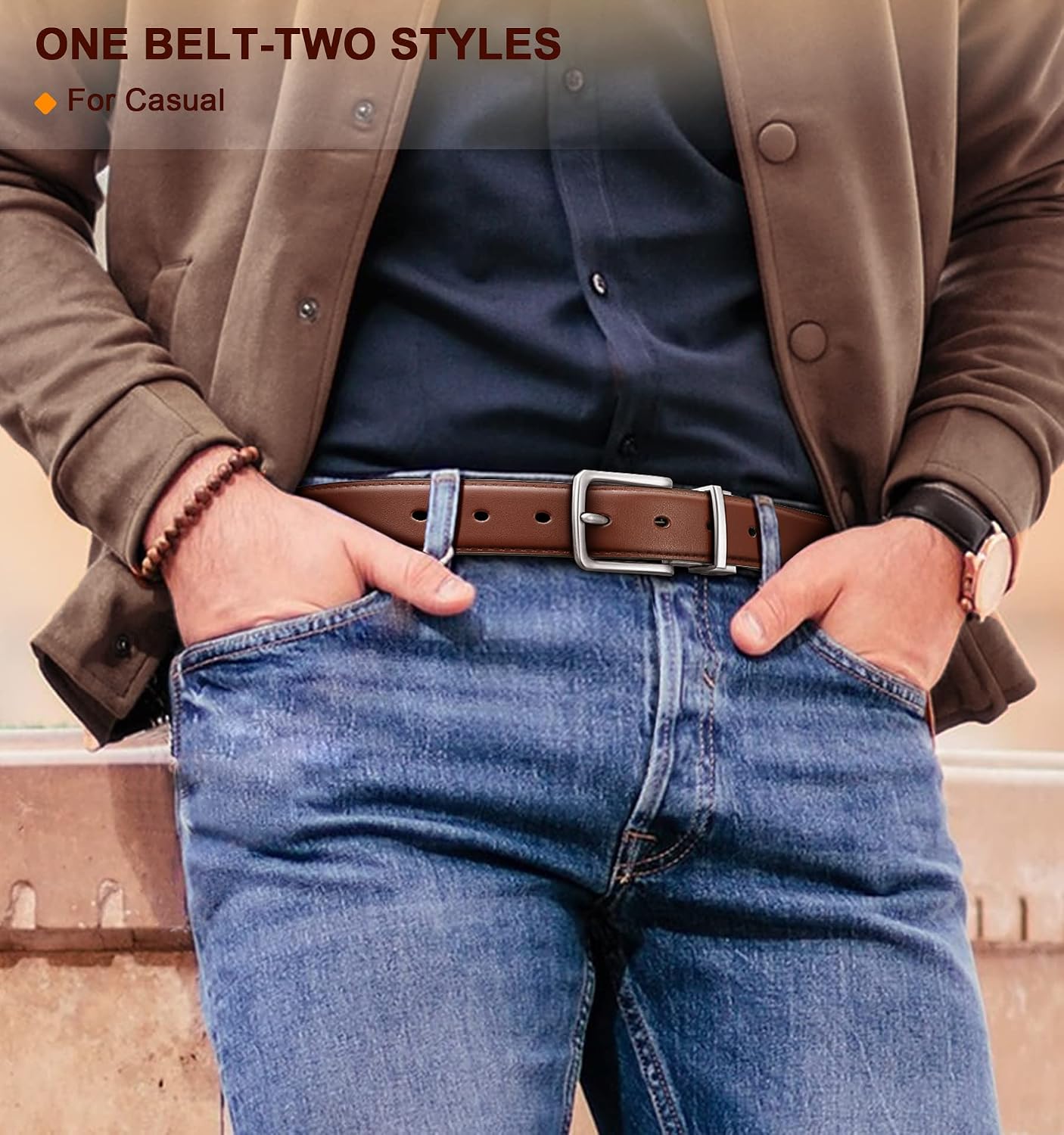 HOTBULLIANT Men's Belt,Reversible Belt Adjustable For Gift Men 1.25”-Cut For Fit-2 Sides in 1 Belt(Not 2)