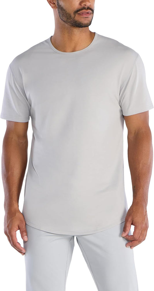 HOTBYLT Mens Drop-Cut Men's T Shirt, Slim Fit Plain Tshirts for Men, Drop Cut Basic Crewneck Tee, Wrinkle Resistant, Stretch Fit