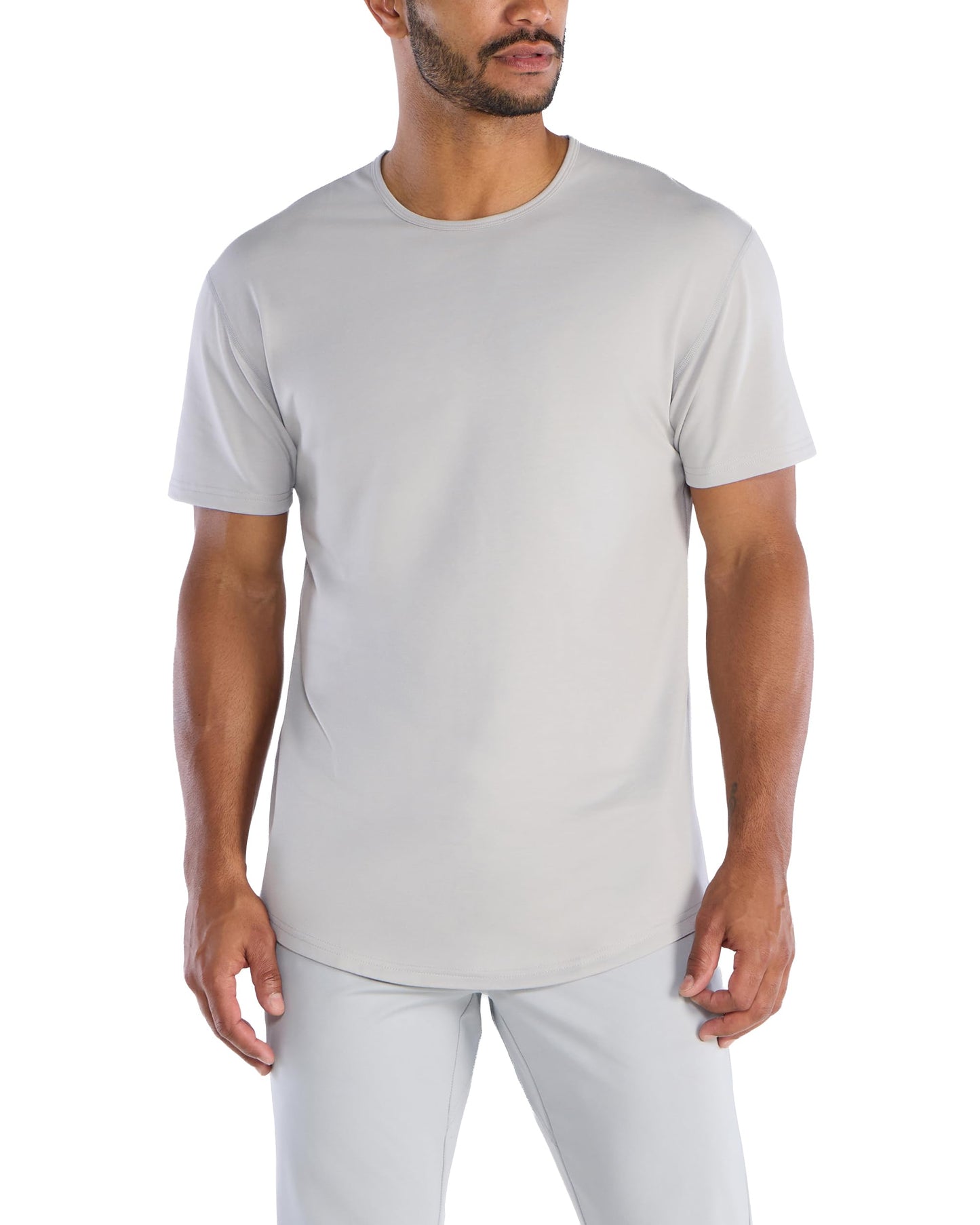 HOTBYLT Mens Drop-Cut Men's T Shirt, Slim Fit Plain Tshirts for Men, Drop Cut Basic Crewneck Tee, Wrinkle Resistant, Stretch Fit
