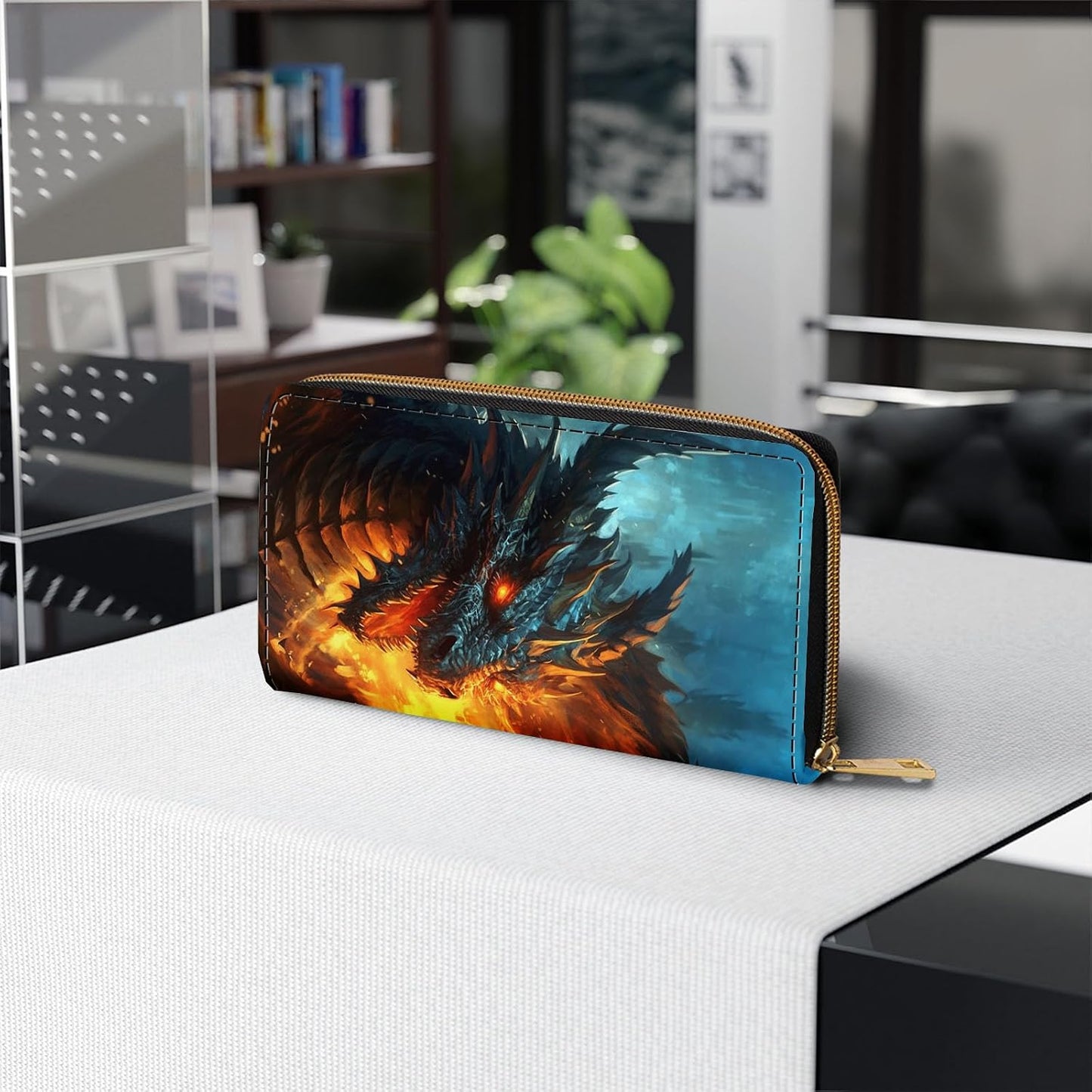 HOTWomens Wallet,RFID Blocking Large Capacity Clutch,Zip Around Leather Purse with 8 Card Slots,Bill Compartments Coin Pocket - Dragon