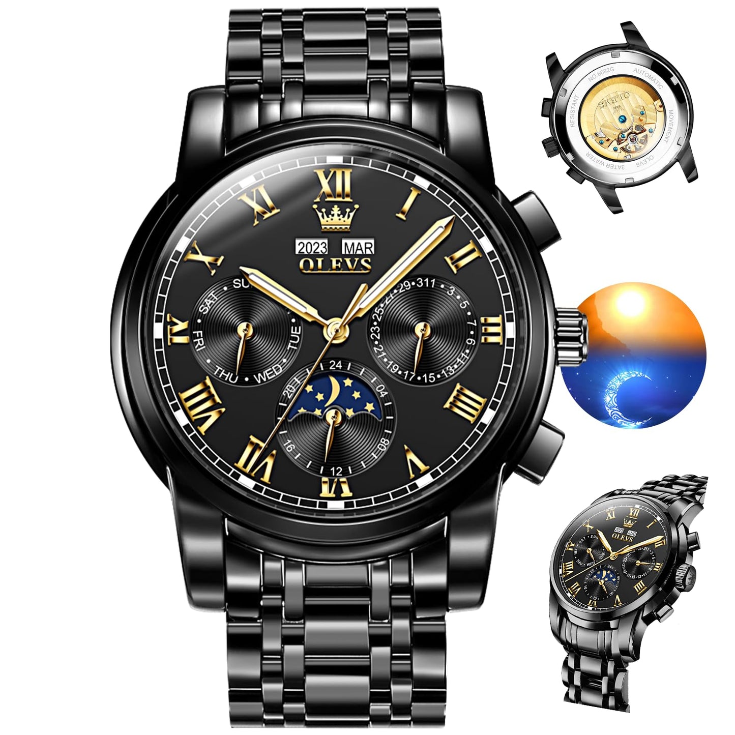 HOTOLEVS Watches for Men Dress Watch Chronograph Luxury Stainless Steel Big Face Men Watches Multi-Function Easy to Read Diamond Roman Numerals Business Wristwatch Reloj para Hombre