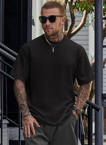 HOTHerberton Mens Oversized T-Shirts Heavyweight Cotton Stretch Fashion Thick Tee Tops (S-3XL)