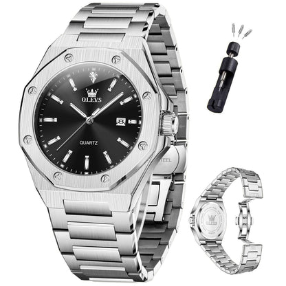 HOTOLEVS Mens Watches Octagonal Luxury Stainless Steel Dress Watches for Men Quartz Analog Large Face Luminous Relojes para Hombres