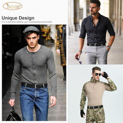 HOTJASGOOD Men Double Prong PU Leather Belt Casual Work Heavy Duty Belt Double Grommet Holes Belt for Jeans