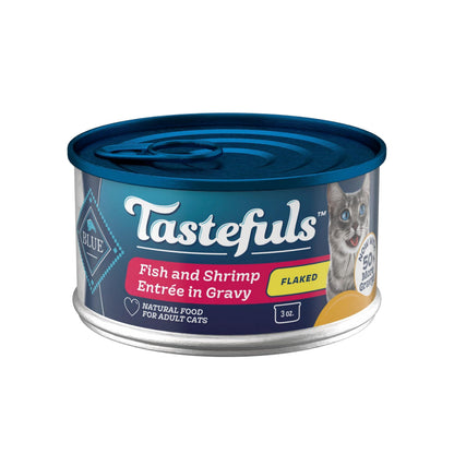 HOTBlue Buffalo Tastefuls Flaked Adult Wet Cat Food Variety Pack (Tuna, Chicken, Fish & Shrimp), Natural Ingredients Enhanced with Vitamins, Minerals & Other Nutrients, 3-oz. Each (12 Cans)