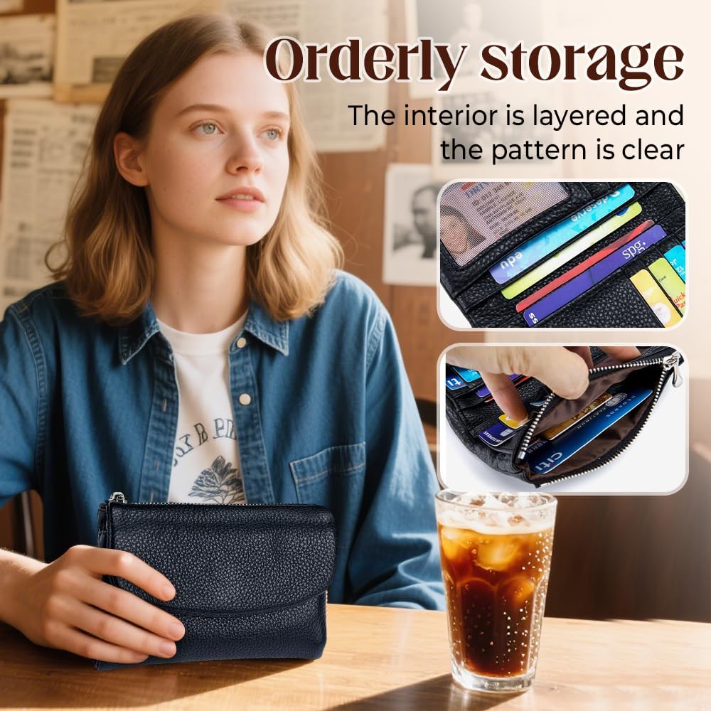 HOTLECDOA Unisex Pebble Leather Wallet, Short Genuine Leather Coin and Card Wallet, Small Wallets for Women, Suitable for Coins and Cards (#15)