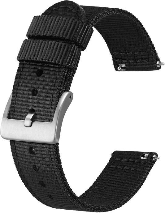 HOTBISONSTRAP Men’s Nylon Watch Bands, Two-Piece Military Watch Straps, Quick Release, Brushed Buckle, Band Width 18mm 19mm 20mm 22mm