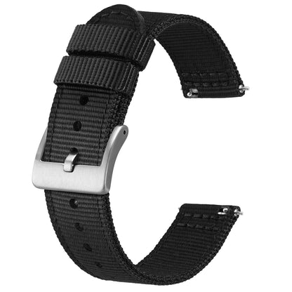 HOTBISONSTRAP Men’s Nylon Watch Bands, Two-Piece Military Watch Straps, Quick Release, Brushed Buckle, Band Width 18mm 19mm 20mm 22mm