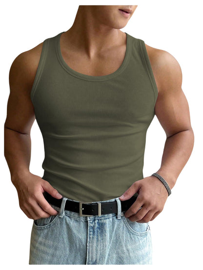 HOTCOZYEASE Men's Summer Sleeveless Tank Top Workout Gym Muscle Tank T Shirt | Workout Gym Casual Wear, Summer Basic Undershirt, Ribbed Knit Fabric, White Tank Top for Men