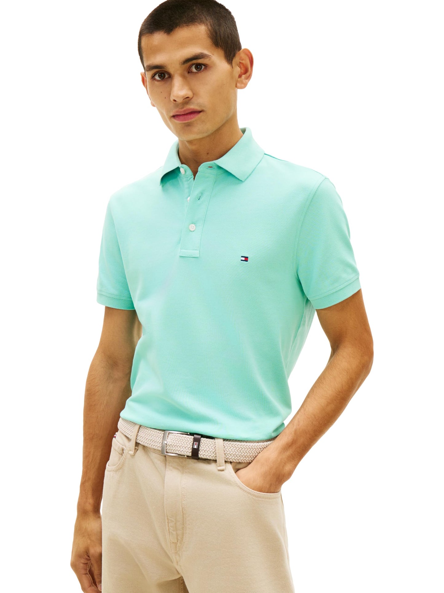 HOTTommy Hilfiger Men's Short Sleeve Polo Shirts in Slim Fit with Stretch and Organic Pique Cotton