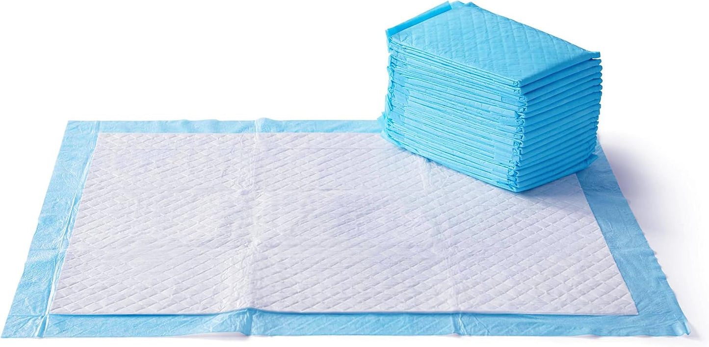 HOTAmazon Basics Super Absorbent Dog and Puppy Potty Pads, Leak-Proof 5-Layer Design with Quick-Dry Surface for Housebreaking, Heavy Duty Absorbency, X-Large, 28 x 34 Inch, Blue & White, 25-Pack