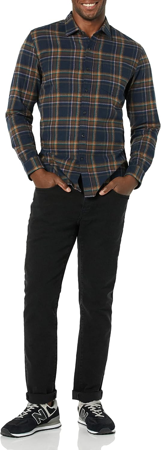 HOTAmazon Essentials Men's Slim-Fit Flannel Shirt, Long Sleeve Button Down Plaid