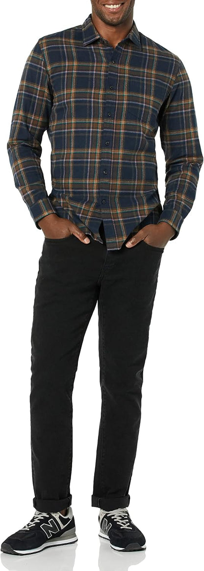 HOTAmazon Essentials Men's Slim-Fit Flannel Shirt, Long Sleeve Button Down Plaid