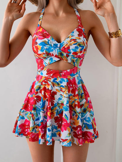 HOTB2prity Women Cutout One Piece Skirt Swimsuit V Neck Wrap Tie Back Swimdress Tummy Control Bathing Suits Slimming Swimwear