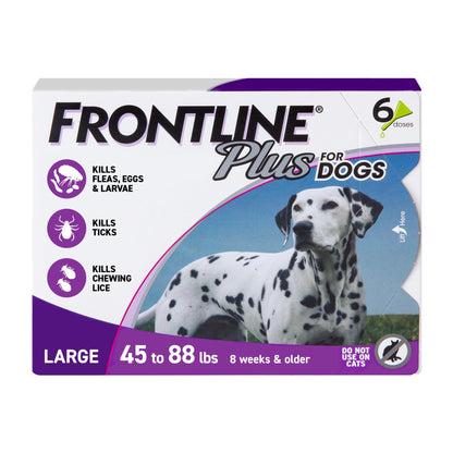 HOTFRONTLINE Plus Flea & Tick Spot Treatment for Large Breed Dogs 45-88 lbs. (Purple) Count of 3 | Count of 3, Trusted by pet owners for over 20 years,² kills fleas, ticks & chewing lice, waterproof 24 hr